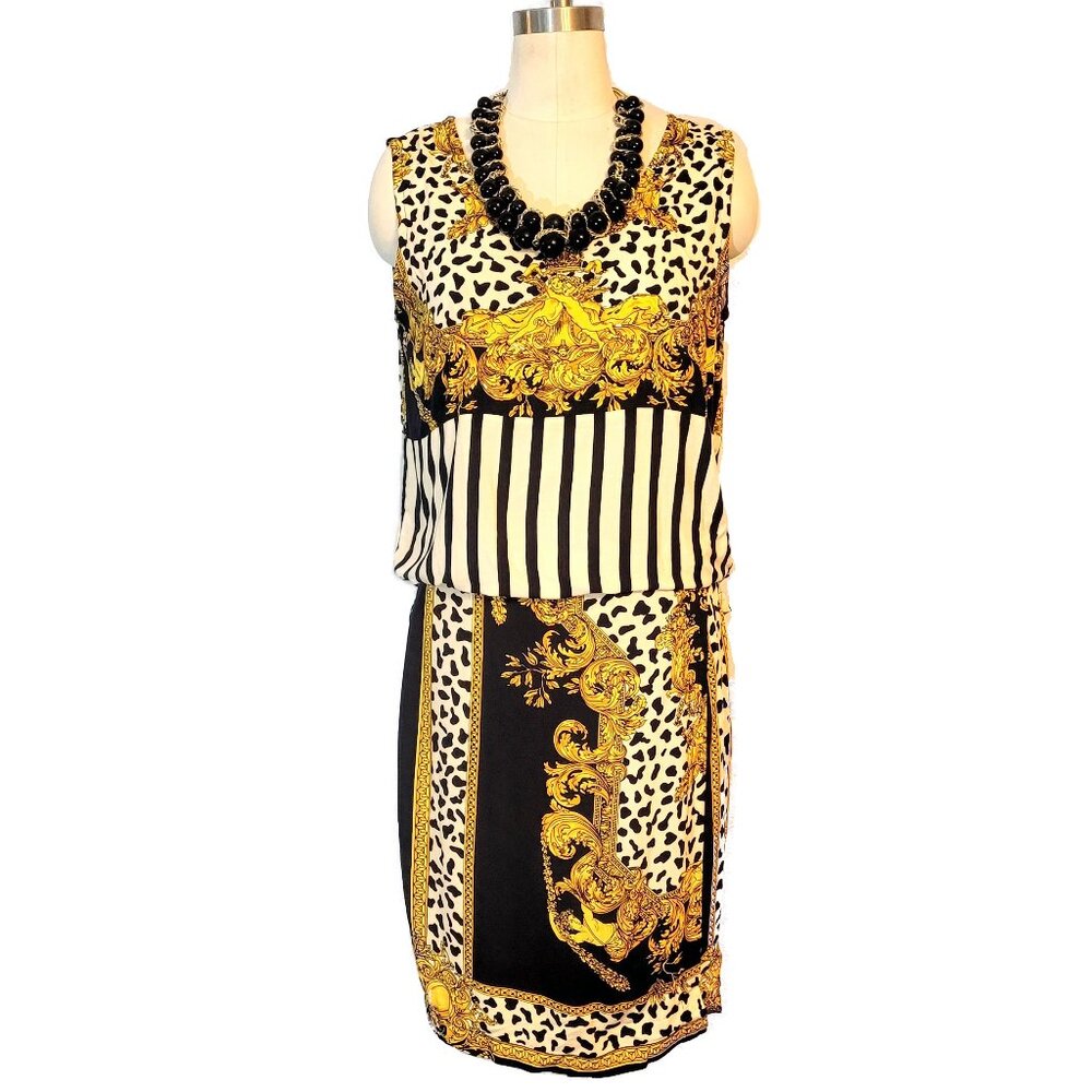 Vintage Surya "Versace Inspired" Beaded Animal Print Stripe Top & Skirt Set SZ S